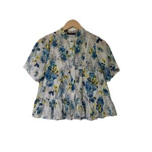 HIGH Everyday Couture sheer Floral Button Up Blouse Size 4